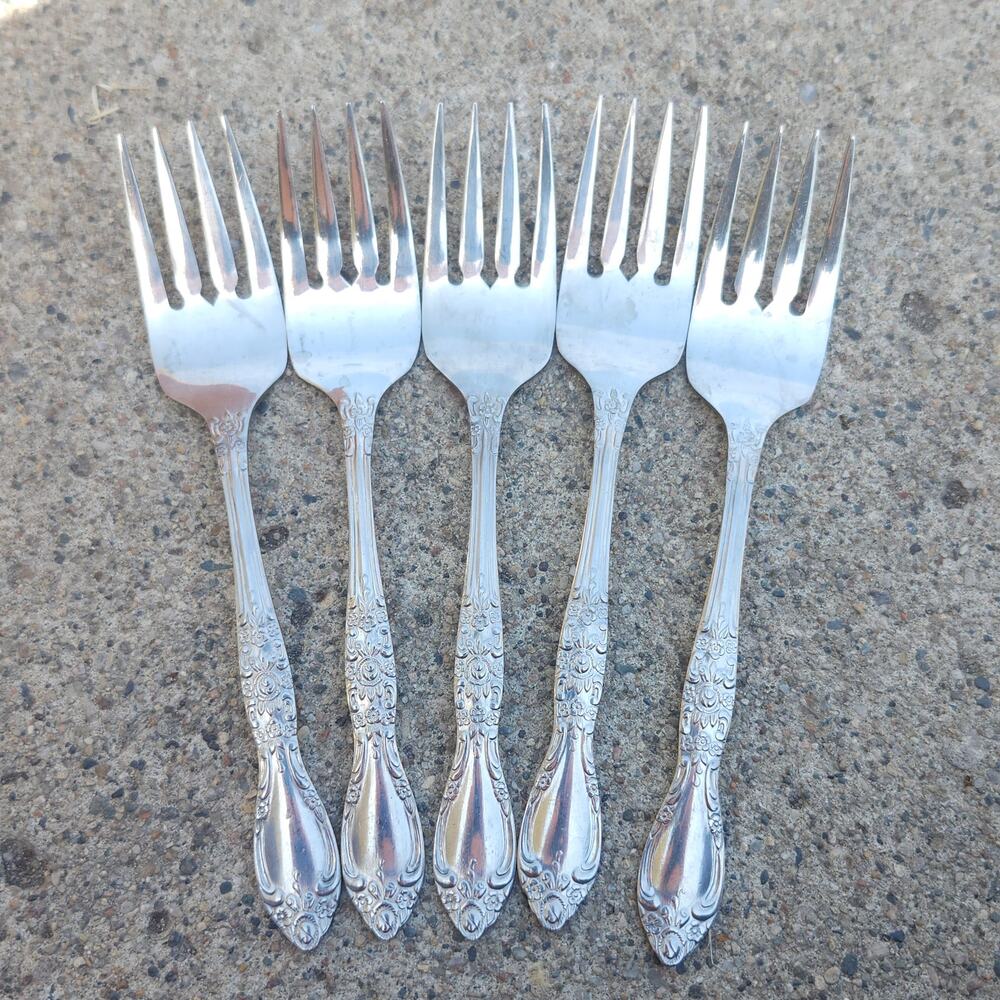 Oneida Northland Carolina Salad Forks Set Of 5 Stainless Korea Floral Flatware